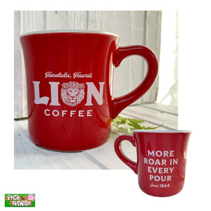 ロゴダイナーマグカップ ライオンコーヒー 赤 陶器 直径7.5×H11cm ハワイ LION COFFEE PICK The HAWAII LC-MC-DLGRD