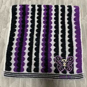 ■ANNA SUI フェイスタオル ロングマフラータオル パープル ブラック 蝶刺繍 ラメ アナスイ レディースブランド 黒 紫