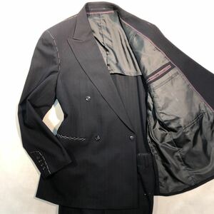  new goods NEW[ size AB6 XL* high class ADAM AND EVE] regular price 3.8 ten thousand jpy 4B double-breasted suit black group unlined in the back no- Benz 2 tuck wool 100% seriousness. super-discount 