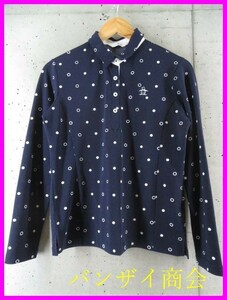 1090m76◆良品◆吸汗速乾◆MUNSINGWEAR マンシング ドット柄 ストレッチ 長袖ドライポロシャツ M/ゴルフ/ジャケット/水玉/レディース/女性