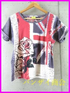 【送料300円可】0290ｍ10◆良品です◆日本製◆Paul Smithポールスミス ユニオンジャック柄 半袖TシャツM/カットソー/ジャケット/レディース