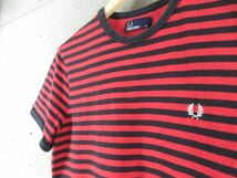 【送料300円可】2090m62◆お洒落◆FRED PERRY フレッドペリー マリンボーダー 半袖Tシャツ XS/カットソー/ポロシャツ/ジャケット/モッズ_画像4