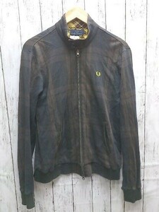 FRED PERRY フレッドペリー チェック柄　破れあり 長袖 ジップパーカー L ネイビー　ブラウン 男 1201000013659