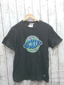 Dickies ディッキーズ Ｔシャツ 長袖 ビックロゴ プリント カットソー アース 地球 色褪せ有 Mサイズ ブラック メンズ 1301000003060