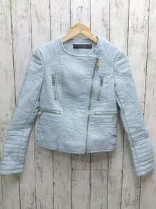 ZARA BASIC ザラ ダブルライダースジャケット 長袖 フェイクレザー タグ切有・劣化有 XSサイズ ライトブルー レディース 1211000016581