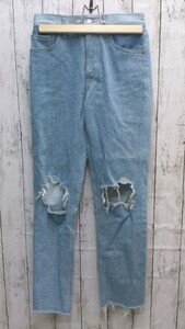 SUNSET MAKERS DENIM ダメージ加工　U.S.A.製　ジーンズ　ストレート デニムパンツ 25 ライトブルー 女 1204000004931