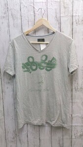 R.NEWBOLD アール・ニューボールド Vネック　コットン100%　プリントＴシャツ　カットソー 半袖 Ｔシャツ L グレー 男 1204000004962