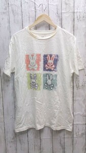 Psycho Bunny　サイコバニー ROBERT GODLEY PB-GV-73629　シミあり　イラスト　バニー 半袖 Ｔシャツ L ホワイト メンズ 1205000003306