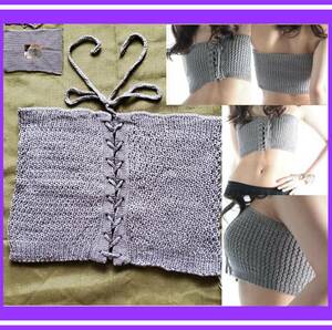 ♥♥ super Sexy* cute * knitted bustier * gray * high gauge knitted *ero leather ♥♥E34