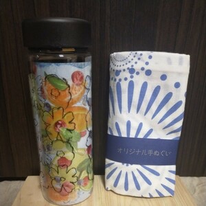 送料込み 未使用 sou・sou スリム・クリアボトル 500ml 花柄オリジナル手ぬぐい セット sousou 手拭い 花火柄 手染め 水筒