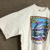 アニマル USA製　半袖Tシャツ　イルカ　南国　カラフル　アート　アメリカ製13 古着　入手困難　激レア　希少 人気　ヤシの木　ピンク_画像7