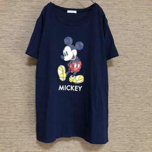 ディズニー　半袖Tシャツ　ミッキーマウス　キャラクター　アニマル　デカロゴ43　古着　入手困難　激レア 希少 人気 ビッグロゴ　紺色