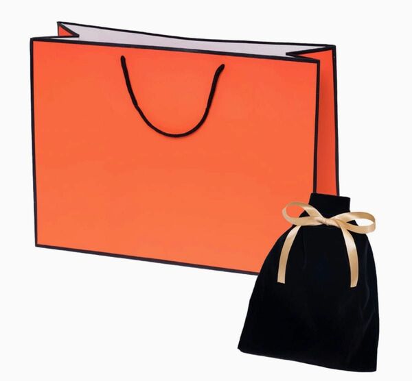 ラッピング 袋 紙袋 手提げ プレゼント ラッピング袋 M, オレンジ ライン黒