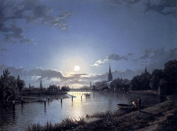油絵 ヘンリー･ペザー_ 月明かりに照らされたテムズ川 MA890, 絵画, 油彩, 自然, 風景画