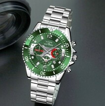 グリーンメンズ腕時計　スーツカジュアル　送料無料デイト銀緑クォーツ_画像3