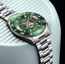 グリーンメンズ腕時計　スーツカジュアル　送料無料デイト銀緑クォーツ_画像6