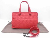 ボッテガヴェネタ BOTTEGAVENETA ハンドバッグ イントレチャート レザー レッド e53848f_画像1