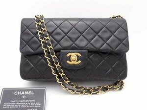 シャネル CHANEL ショルダーバッグ マトラッセ ダブルフラップ レザー/メタル ブラックｘゴールド e53552a