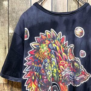 《人気デザイン》chameleon2 黒☆Tシャツ L デカロゴ タイダイ柄