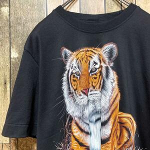《人気デザイン》tiger4 黒☆Tシャツ L デカロゴ