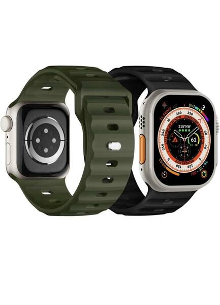 Apple watch バンド 49mm 45mm 44mm 42mm アップルウォッチバンド シリコンベルト Apple watch スポーツバンド　2本　黒緑セール