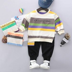 !mineka! baby полоса рубашка + брюки 2 позиций комплект рубашка с длинным рукавом длинные брюки ребенок одежда хлопок производства обычно надеты Brown 90CM 201472/3T