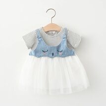 ♪ｍineka♪ベビーコットンワンピース 子供服 ハーフスリップ　キッズ　ボーダー　レース　通学　普段着 通園 遠足 外出 65cm 210795/1T_画像1