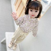 ♪ｍineka♪キッズ花柄シャツ+ロングパンツ2点セット セットアップ ピンク 子供服 長袖 普段着 通園 遠足 外出 通学120cm 210288/6T_画像2