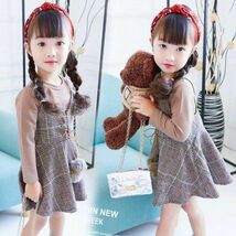 ♪ｍineka♪キッズワンピース　セットアップ　シャツ+ベストワンピース 子供服 キッズ 女の子 韓国風 綿 コットン 120CM　908117/7T_画像2