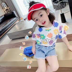 ♪ｍineka♪キッズプリントシャツ 子供服 半袖 Tシャツ 綿製 ハーフ カジュアル 普段着 通園 通学 遠足 外出 ホワイト 90cm 211870/3T