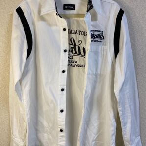 Subciety 長袖シャツ デニムシャツ ロゴ刺繍 ホワイト ペイズリー アメカジ