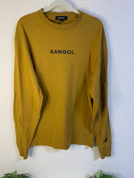 KANGOL ロングTシャツ　ロンT ベージュ　ゴールド　ロゴ刺繍　カットソー