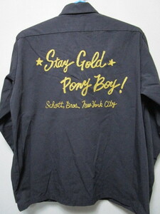 新品！ショット　長袖ワークシャツ・Ｌ・黒／ブラック（Schott Stay Gold Pony Boy!ステッチ入り長袖シャツ）