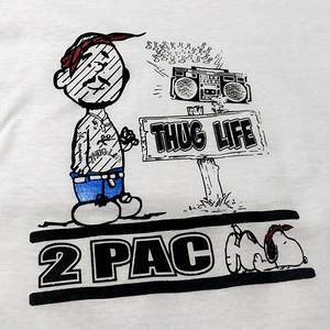 送料無料【Thug Life】2PAC ＆ Peanuts風/ヒップホップ/ ホワイト★選べる5サイズ/S M L XL 2XL/ヘビーウェイト 5.6オンス