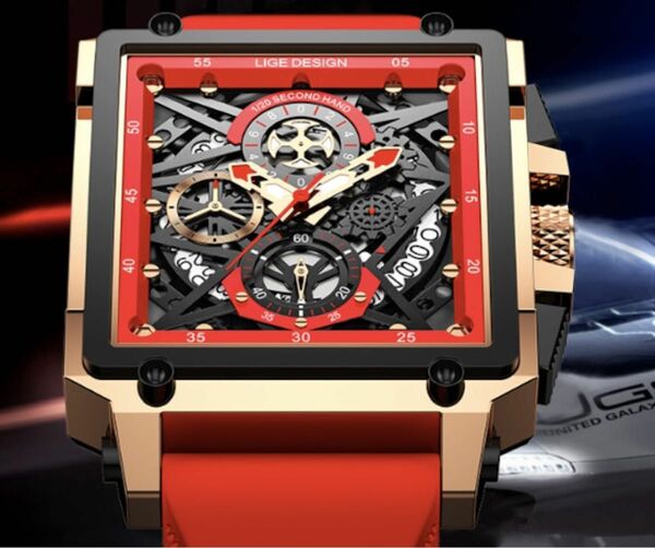 箱付き 高級感抜群 新品未使用 海外限定 メンズ腕時計 レッド×ゴールド