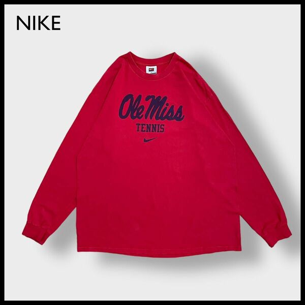 【NIKE】テニス TENNIS ロンT ロングTシャツ 長袖Tシャツ ロゴ プリント XL ビッグサイズ 赤 ナイキ 古着