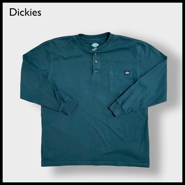 【Dickies】ヘンリーネック ワンポイント 刺繍ロゴ ロンT ポケT 長袖Tシャツ ポケットTシャツ L ディッキーズ 古着