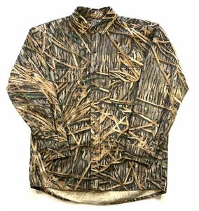 【USA製】MOSSY OAK モッシーオーク 長袖 ハンティングシャツ 茶/カーキ リアルツリー メンズXL相当 迷彩 フランネル カモフラージュ 古着