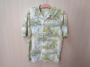 b647◆Tommy Bahama アロハシャツ◆トミーバハマ size:L グリーン系 総柄 シルク100％ メンズ 半袖シャツ ハワイアン 開襟シャツ 古着 5E