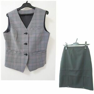 Офисная одежда Glen Проверка жилета и простые юбки набор 7Ar61 Grey &amp; Black [Kiy-1478]
