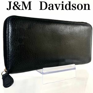 ■美品■J&M Davidson ジェイアンドエムデヴィッドソン　ラウンドファスナー　長財布　レザー　スペイン製　ブラック