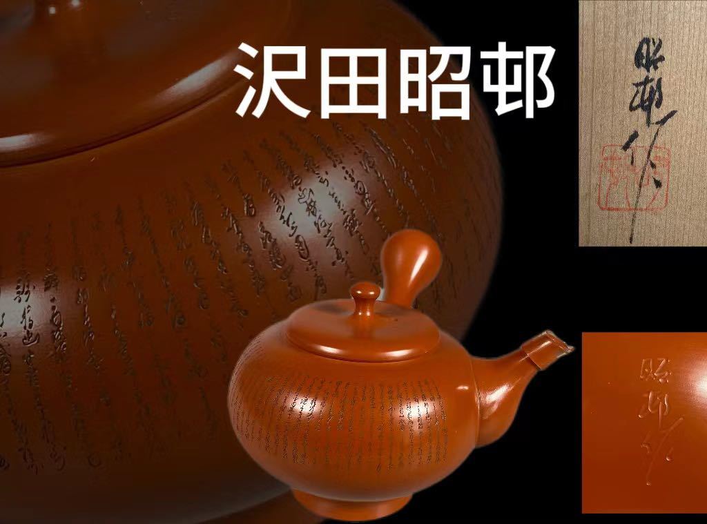 3519 未使用 常滑焼 名工 秀逸作 沢田昭邨 鉄仙花 細密彫 [茶延命之 妙