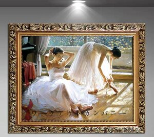 Art hand Auction 美品★油絵 バレエを踊る女の子 装飾画 応接間掛画 玄関飾り 廊下壁画, 絵画, 油彩, 人物画