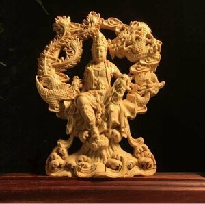 極上の木彫 観音菩薩 縁起物 細密彫刻 龍鳳呈祥-自在観音 仏像 置物 仏教美術