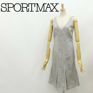 ◆SPORTMAX スポーツマックス マックスマーラ シルク100％ ストライプ柄 切替 ノースリーブ ワンピース グレー×ホワイト 38