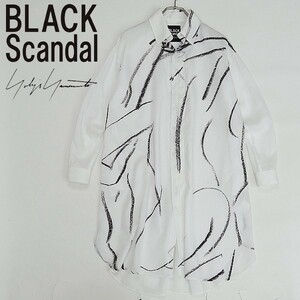 美品◆BLACK Scandal Yohji Yamamoto ブラックスキャンダル ヨウジヤマモト 2019-2020AW バックオープン ロング シャツ 白 ホワイト 1