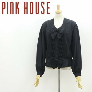 ヴィンテージ◆PINK HOUSE ピンクハウス リボン フリル ボリュームスリーブ ブラウス 黒 ブラック