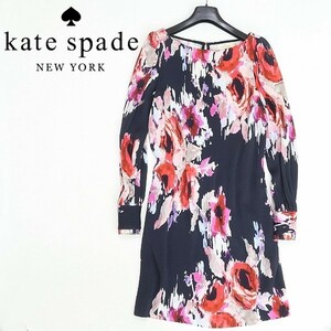 ◆kate spade ケイトスペード レーヨン 総柄 ドレス ワンピース 0