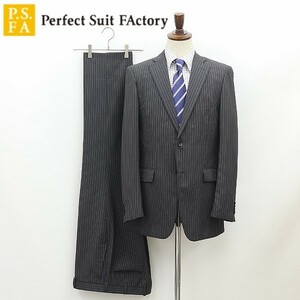 ◆Perfect Suit FActory パーフェクトスーツファクトリー ストライプ柄 2釦 スーツ グレー 98 A8