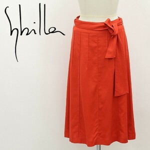 美品◆Sybilla シビラ リネン混 リボンベルト付 スカート 赤 レッド M